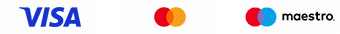 Eine Grafik mit den Logos von Visa, Mastercard und Maestro, die gängige Zahlungsmethoden darstellen die im Localweed shop zur Verfügung stehen.