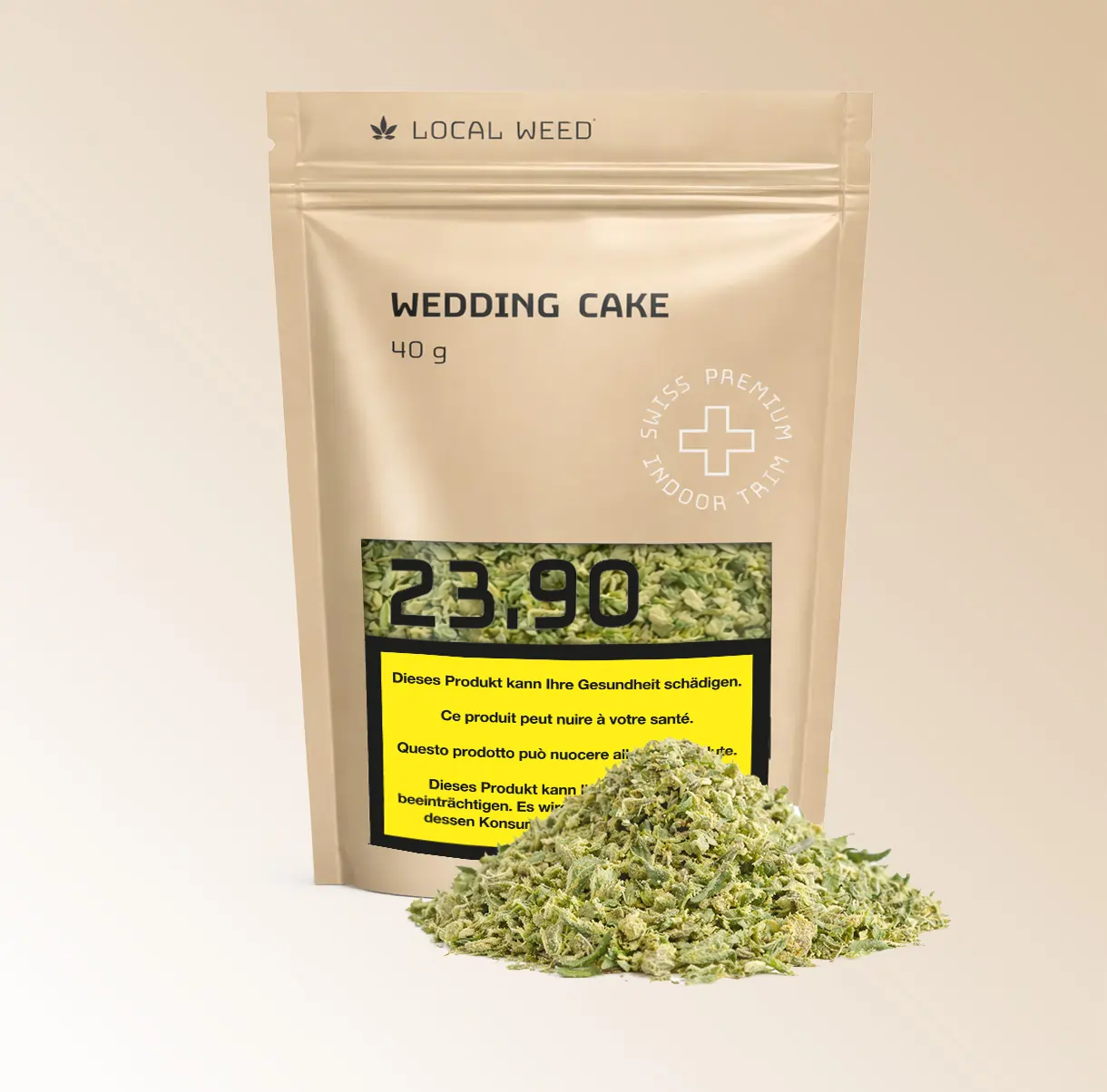 Wedding Cake CBD Blüten 40 g von Local Weed mit zerkleinerten Blüten vor Verpackung